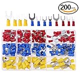 Hilitchi 200Pcs 22-16 / 16-14 / 12-10AWG Fork Spade Insulated Terminals Quick Splice Electrical Wire