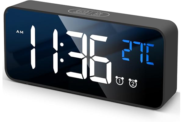 Amazon marketplace 【2026 Upgraded】Digital Alarm Clock with Temperature, 16 Soothing Sounds White Noise, Snooze Timer, 4 Levels Adjustable Brightness Night Dimmer, USB Charging Ports for Table Bedroom, Adults, Kids Gift