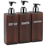 Segbeauty シャンプーボトル ディスペンサー 詰め替えボトル 3本セット 500ml 茶色 容器 方形 おしゃれ 漏れ防止 簡単取り付け 浴室 洗面所 アルコール 洗濯洗剤 食器用洗剤 適用
