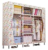 SUOERNUO カーテン式ワードローブ 　オックスフォードカバー付き　幅128*奥行き46*高168cm　極太25mmスチールボール　耐荷重抜群　 大容量衣類収納 目隠し 防塵　クローゼット (小花, 3列8段)