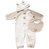 [Amorosa mamma] アモローサマンマ 【日本製】 オーガニックコットン ツーウェイオール 帽子 スタイ 3点セット 赤ちゃん 新生児 出産祝い