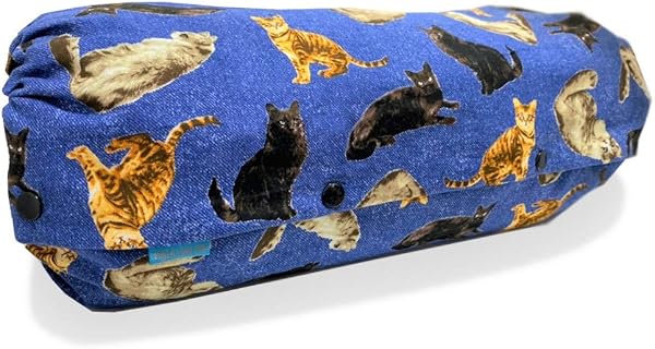 acortile(アコルティーレ) 抱っこ紐収納カバー Lサイズ 日本製 メーカー保証付き リバーシブル 裏生地グレー シッカリ生地 エルゴアダプト・ベビービョルン収納可能なLサイズ 【デニム風 猫柄×グレー】 - 1