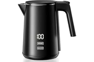 SSYFEI 電気ケトル 1.0L【1000W急速沸騰・デジタル温度表示】7段階温度調節 4時間保温 触れても熱くない二重構造 304ステンレス製 メモリー機能 空焚き防止 小型 お手入れ簡単 コーヒー・お茶・ミルクに最適 電気ポット ブラック