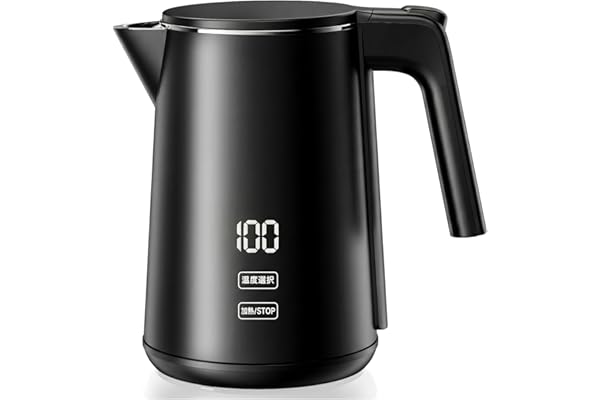 SSYFEI 電気ケトル 1.0L【1000W急速沸騰・デジタル温度表示】7段階温度調節 4時間保温 触れても熱くない二重構造 304ステンレス製 メモリー機能 空焚き防止 小型 お手入れ簡単 コーヒー・お茶・ミルクに最適 電気ポット ブラック