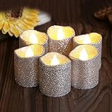 LOGUIDE 12pcs Led Tealights Flickering Silver Candles Realistic Flameless Glitter Unscented With Pow