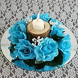 tableclothsfactory 8 pcs人工バラ花Candleリングウェディングセンターピース – ターコイズ