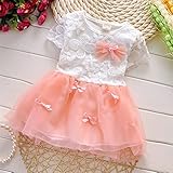 Candykids 子供ドレス 女の子ドレス ガールズワンピース 真夏気分に展開　超可愛　素敵なレース エレガント子供ワンピース　フワフワティアードスカート (90cm, ピンク)