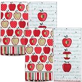 (Set/4) Happy Apple Kitchen Towel - 70cm Cotton Flour Sack & Plain Terry Loop