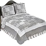 FrancescaパッチワークフリルBorderリバーシブル軽量キルト ツイン グレー 39808 GREY TWIN