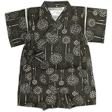 甚平 ロンパース ベビー 男の子 綿100% 日本製生地 グレコ カバーオール 花火/黒-9919 80cm