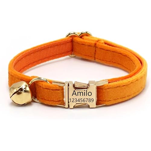 Customized Soft Artificial Velvet Cat Collar, Personalized Cat Tag, Laser Engraved Metal Button Cat Collar, Neck Circumferenc