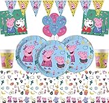 (Peppa Kit 24) - Peppa Deluxe Party Kit For 24 New Room Banner & Pink N Blue Balloons