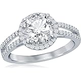 シルバートーン 8x8mm ラウンドヘイロー キュービックジルコニア ダブルオープン ブライダル 婚約指輪