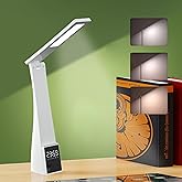 LED Desk Lamp with Clock Lamp Dimmable Light Reading Lamp 3 Lighting Modes with 3W USB Charger | Alarm Clock & Bluetooth | Sp