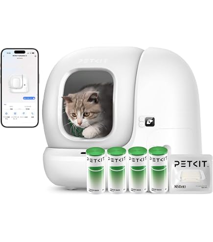 Amazon | [8]PETKIT(ペットキット) P9902 猫用 自動 トイレ本体/猫砂×2
