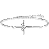 Cross Anklet/Bracelet For Women 925 Sterling Silver Adjustable Cross Bracelet/Ankle Bracelet (Large Bracelet)
