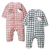 ベビー服 女の子 カバーオール 長袖 Hello Kitty ハローキティ フリース チェック柄 ワッペン装飾 (2.ブラック/80cm)
