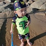 S&C Live 水着 キッズ子供 男の子 キャップ付水着3点セット　UVカット　速乾　恐竜柄/シャーク柄/トーマス柄/魚柄　半袖/長袖　ベビー水着　赤ちゃん水着　出産お祝いプレゼント　子供お誕生日プ