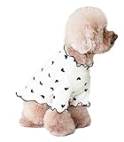 PetGround 犬服 ハートロングスリーブ 春 夏 かわいい 長袖 犬の服 女の子 春夏 秋冬 防虫 小型犬 中型犬 猫 ペット用品 (クリームホワイト, L)