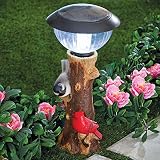 Bits and Pieces - Solar Powered Cardinal and Chickadee Solar Lamp - Garden Décor - Hand Painted, Dur