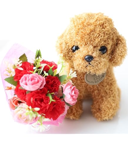Amazon｜フラワー ギフト トイプードル の ぬいぐるみ 犬 プードル 花