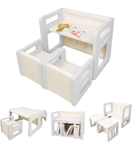 Amazon.co.jp: GIANTEX 子ども用テーブルと椅子3点セット 木製 収納