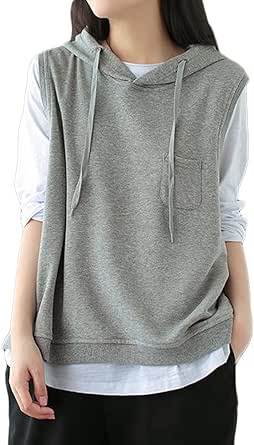 フード付きベスト ノースリーブ パーカーベスト プルオーバー ゆったり 重ね着 レイヤードコーデ トップス 春夏ベスト トレーナー パーカー 通販 Amazon