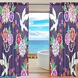 seulifeウィンドウ薄手のカーテン、日本Japanese Crane花ボイルカーテンドレープのドアキッチンリビングルームベッドルーム55 x 78インチ2パネル 55"x 84" g3064764