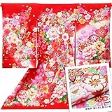 お宮参り 着物 女の子（初着 産着 のしめ）【絹100% 友禅 刺繍】赤 毬に花と熨斗の柄【風呂敷プレゼント包装付き / 熨斗対応】女児 祝着 正絹