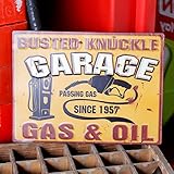 アンティークエンボスプレート「Gas & Oil」（RECTサイン）　／ブリキ製看板／ティンサイン／アメリカン雑貨／