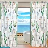 seulifeウィンドウ薄手カーテンドアキッチンリビングルームベッドルーム55 x 78インチ2の動物キャメルサボテンの花ボイルカーテンドレープパネル 55"x 84" g2519053p112c12