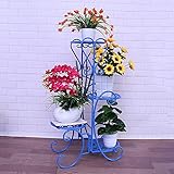 アイロンフラワーシェルフマルチレイヤーフラワーリビングルームバルコニーフラワーポットスタンド室内フラワーラック (Color : Blue)