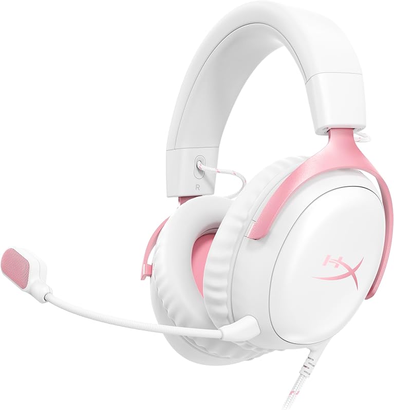 HyperX Cloud III Gaming Headset DTS Headphone: X Space Audio 2.1 inches (53 mm) Drivers Cloud II Comfort White Pink PC PS5 PS