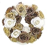 エルアーツ 造花 ロイヤルローズリース 直径28cm・花径3.5~8cm ブラウン E5902-16