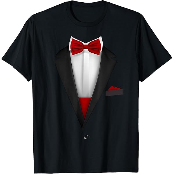 Amazon | 赤い蝶ネクタイ付きタキシードTシャツ - プリントスーツ T