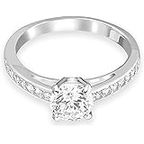 Swarovski Women's Attract Round Ring, Small Brilliant White Crystals and a Singular Sparkling Crystal in a Stunning Rhodium P