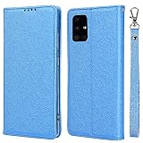 Galaxy A51 5G SC-54A SCG07 ケース 手帳型 カバー サムスン ギャラクシー a51 5g 手帳ケース case Zouzt PUレザー製 ストラップ付き ベルトなし スタンド カード収納 マグネット 耐衝撃 滑り止め 5色 ブルー