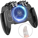 LUCK 最新6本指 PUBG 荒野行動 コントローラー 指サック4個付き 冷却ファン搭載 高感度 射撃ボタン モバイル ゲームコントローラー iPhone Android 対応