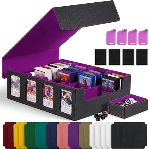 Trading Card Storage Box with Commander Display, 4-Row Deck Box with Removable Magnetic Lid, 2400+ Card Deck Box for MTG TCG,
