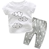 Tovadoo 子供服 ベビー服 男の子 女の子 トップス+ズボン 春夏 半袖 雲柄 雨柄 可愛い プレゼント 通学 旅行 海遊び 6-24ヶ月