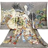 【紋入れ付き】【お宮参り着物】【黒地系 染め絞り柄に鷹と熨斗の柄】正絹 男の子友禅 刺繍 【風呂敷プレゼント / 熨斗対応】