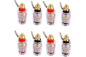 EIGHTNOO 金メッキ スピーカーターミナル 4mm バインディング ポストバナナプラグ対応 配線接続 ((赤4本黒4本) 8本セット)