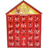 GUOOL 木製いハウス型クリスマスいアドベントカレンダには 子供のLED発光小さなギフトキャンディー引き出し 24個収納ボックスクリスマス木製アドベントカレンダー バウス型 24個の引き出し クリスマスデコレーション用詰め物 お菓子ボクス クリスマ