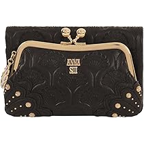 ANNA SUI アナスイ 三つ折り財布 がま口 レザー 蝶々 ブラック 黒 ANNA SUI アナスイ 折り財布 蝶 バタフライ ブラック ブルー系