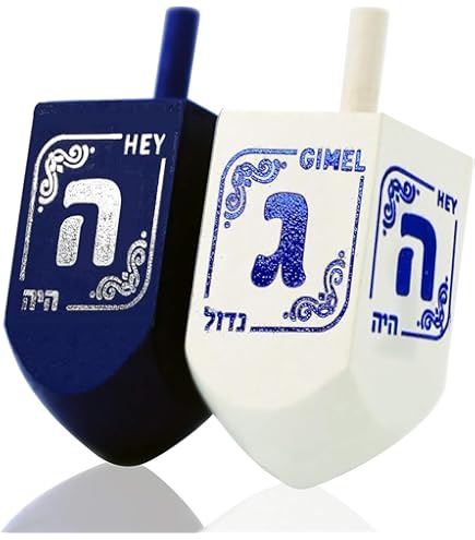 Let's Play Dreidel - Set Di 2 Dreidel In Legno Extra Large Da 7,6 Cm - Gioco Di Hanukkah Con Istruzioni