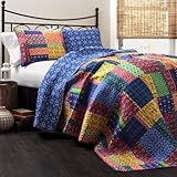 Lush Decor Misha キルト3点セット クイーン フクシア フル フューシャ/ネイビー