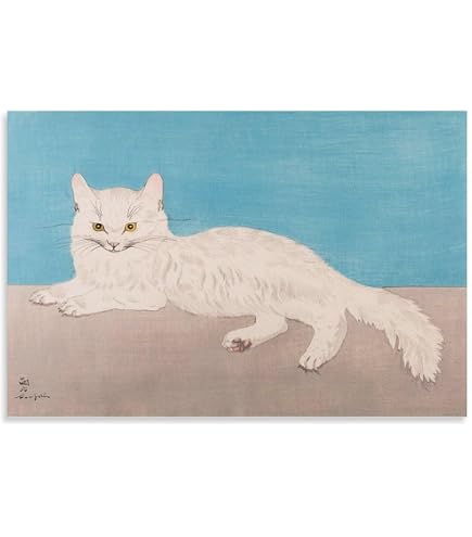 Amazon.co.jp: 藤田嗣治 レオナール・フジタ パリの屋根の前の少女と猫
