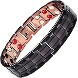 JFUME Pure Copper Bracelets for Men Two Tone PVD Black with Red Bracelet 8.5 Inches with Link Remove Tool