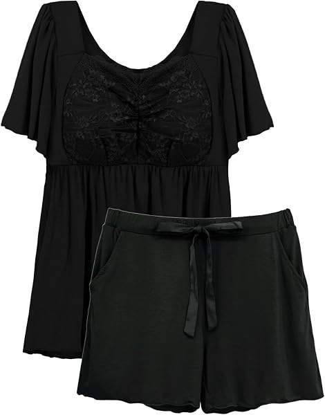 Two Hatch 8820atg Night Bra Cami Short Sleeve Flare & Shorts Top and Bottom Set, Wireless, Room Wear, Nursing, Maternity Pajamas, Loungewear - 1