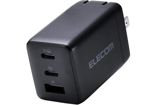 エレコム 充電器 合計65W 3ポート Type-C USB-A USB PD対応 スイング式プラグ採用 ブラック EC-AC10367BK